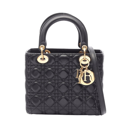 LADY DIOR レディディオール ミディアム カナージュ 2WAY ハンドバッグ レザー ブラック クリスチャンディオール バッグ Christian Dior
