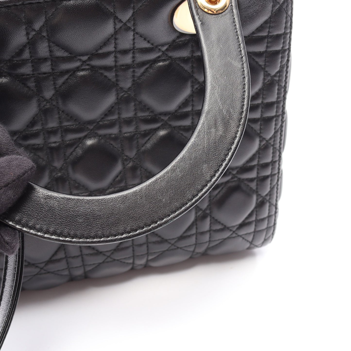 LADY DIOR レディディオール ミディアム カナージュ 2WAY ハンドバッグ レザー ブラック クリスチャンディオール バッグ Christian Dior