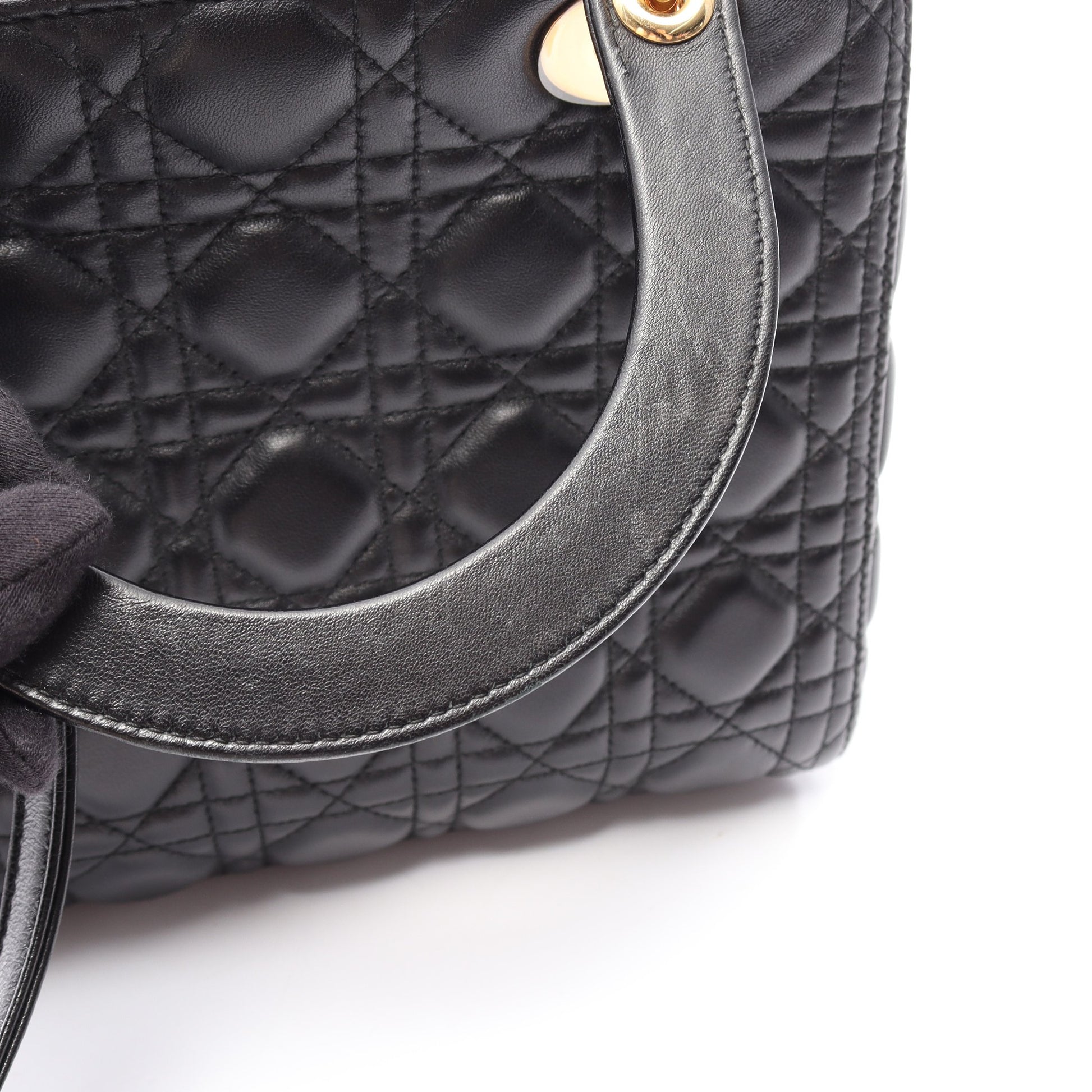 LADY DIOR レディディオール ミディアム カナージュ 2WAY ハンドバッグ レザー ブラック クリスチャンディオール バッグ Christian Dior