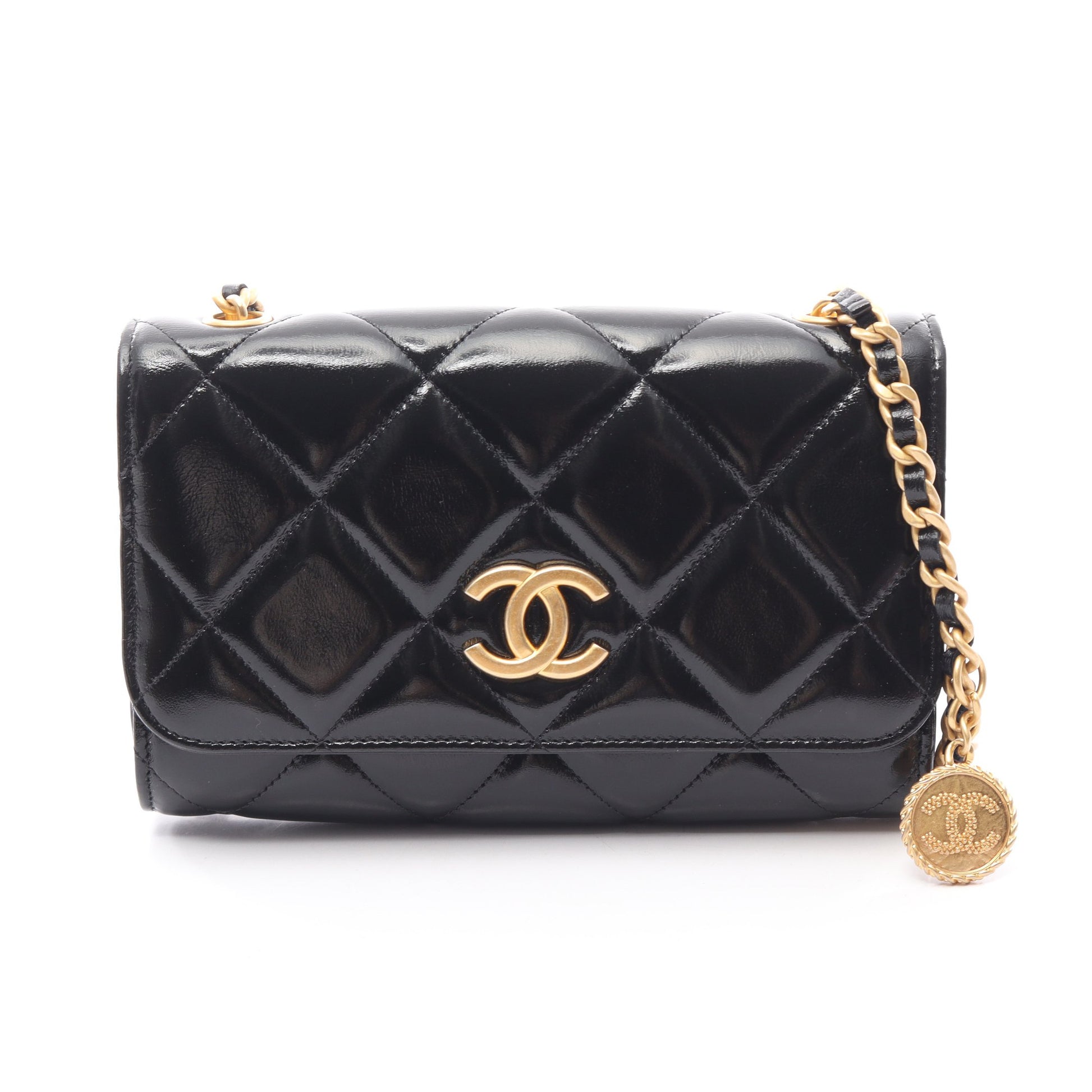 マトラッセ チェーンウォレット レザー ブラック ゴールド金具 シャネル バッグ CHANEL