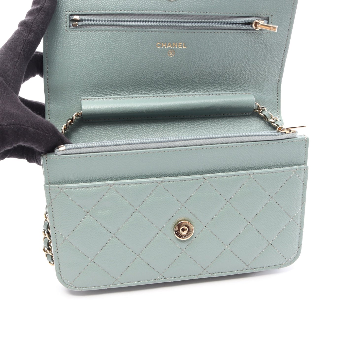 マトラッセ チェーンウォレット キャビアスキン ライトグリーン ゴールド金具 シャネル バッグ CHANEL