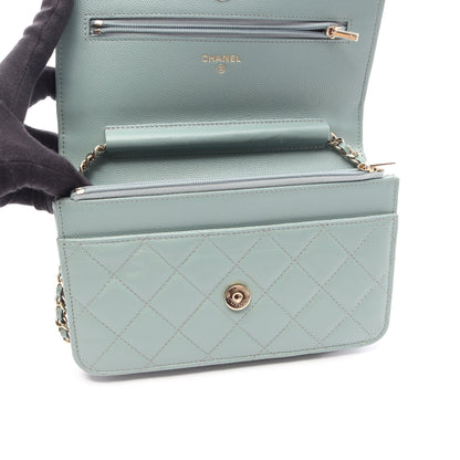 マトラッセ チェーンウォレット キャビアスキン ライトグリーン ゴールド金具 シャネル バッグ CHANEL
