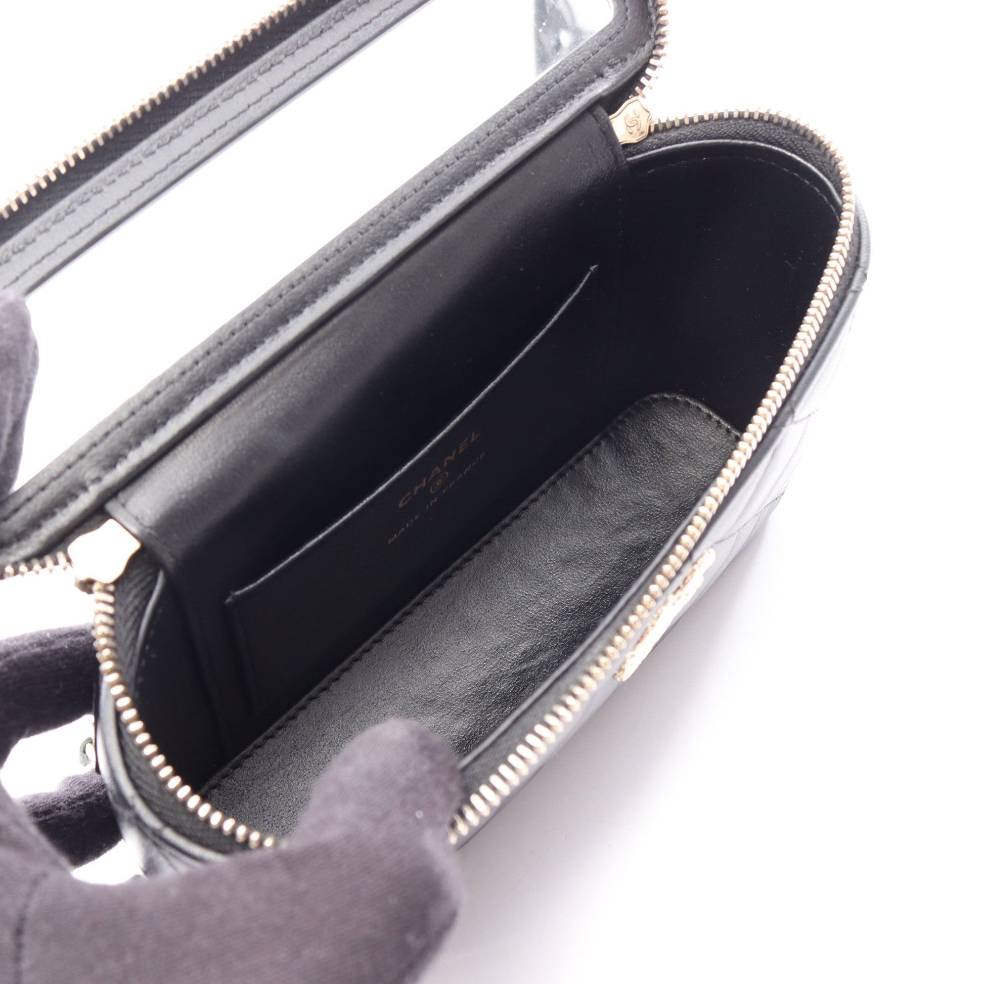 マトラッセ スモール バニティバッグ 2WAY チェーンショルダーバッグ ラムスキン ブラック ゴールド金具 シャネル バッグ CHANEL