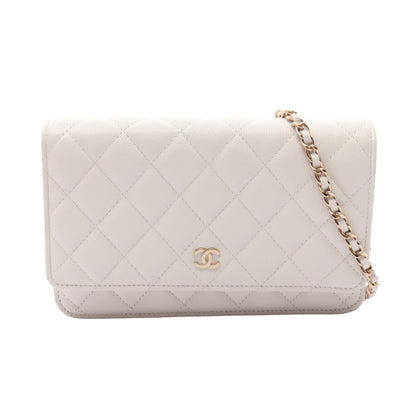 マトラッセ チェーンウォレット キャビアスキン ホワイト ゴールド金具 シャネル バッグ CHANEL