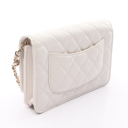 マトラッセ チェーンウォレット キャビアスキン ホワイト ゴールド金具 シャネル バッグ CHANEL