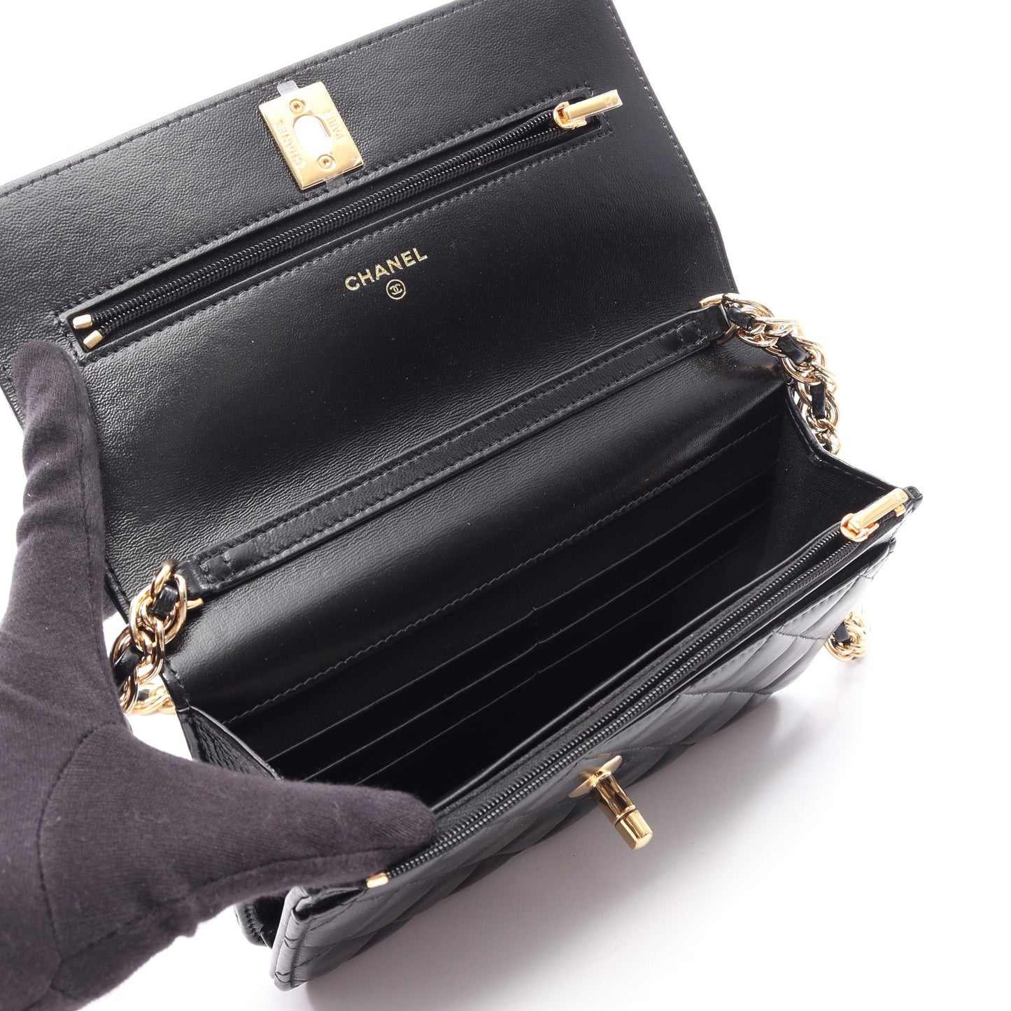 マトラッセ チェーンウォレット レザー ブラック ゴールド金具 シャネル バッグ CHANEL
