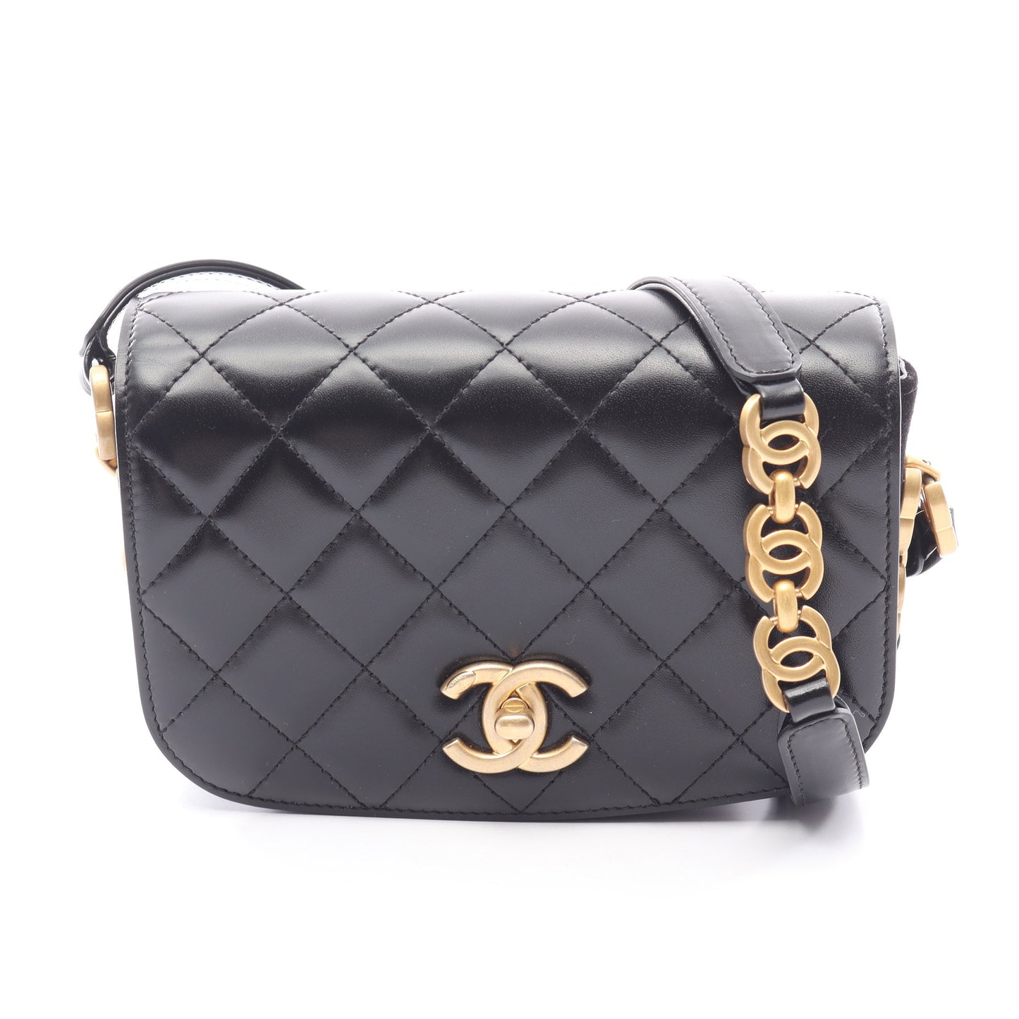 マトラッセ ショルダーバッグ レザー スエード ブラック ゴールド金具 シャネル バッグ CHANEL