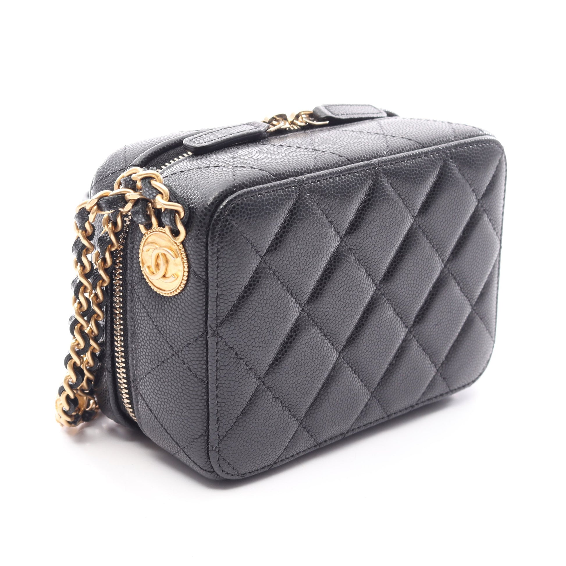 マトラッセ ミニ カメラバッグ チェーンショルダーバッグ キャビアスキン ブラック ゴールド金具 シャネル バッグ CHANEL