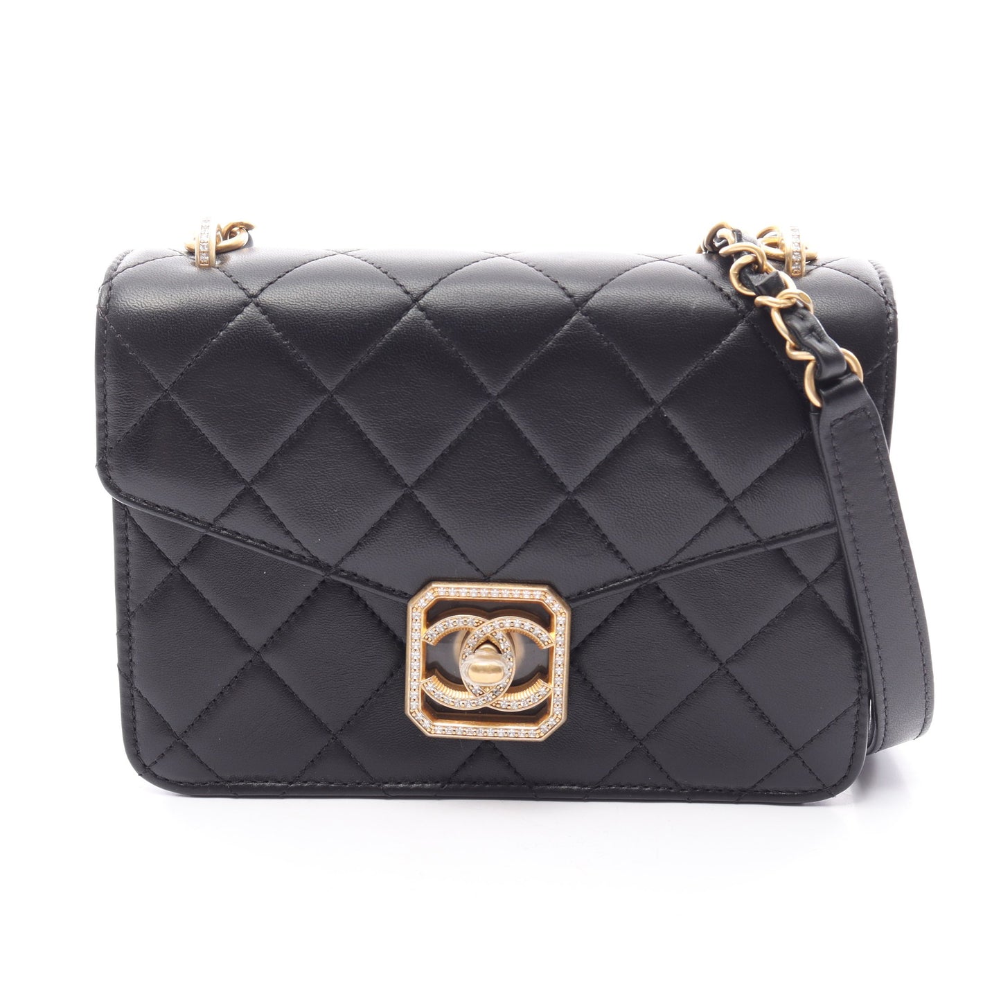 マトラッセ チェーンショルダーバッグ ラムスキン ブラック ゴールド金具 シャネル バッグ CHANEL