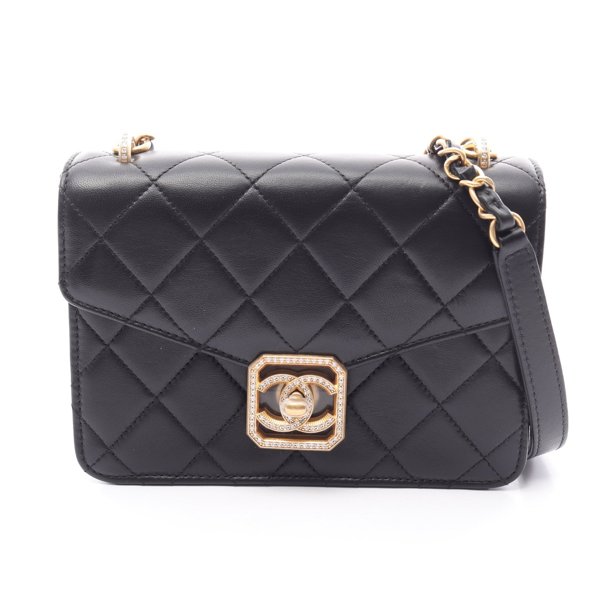 マトラッセ チェーンショルダーバッグ ラムスキン ブラック ゴールド金具 シャネル バッグ CHANEL