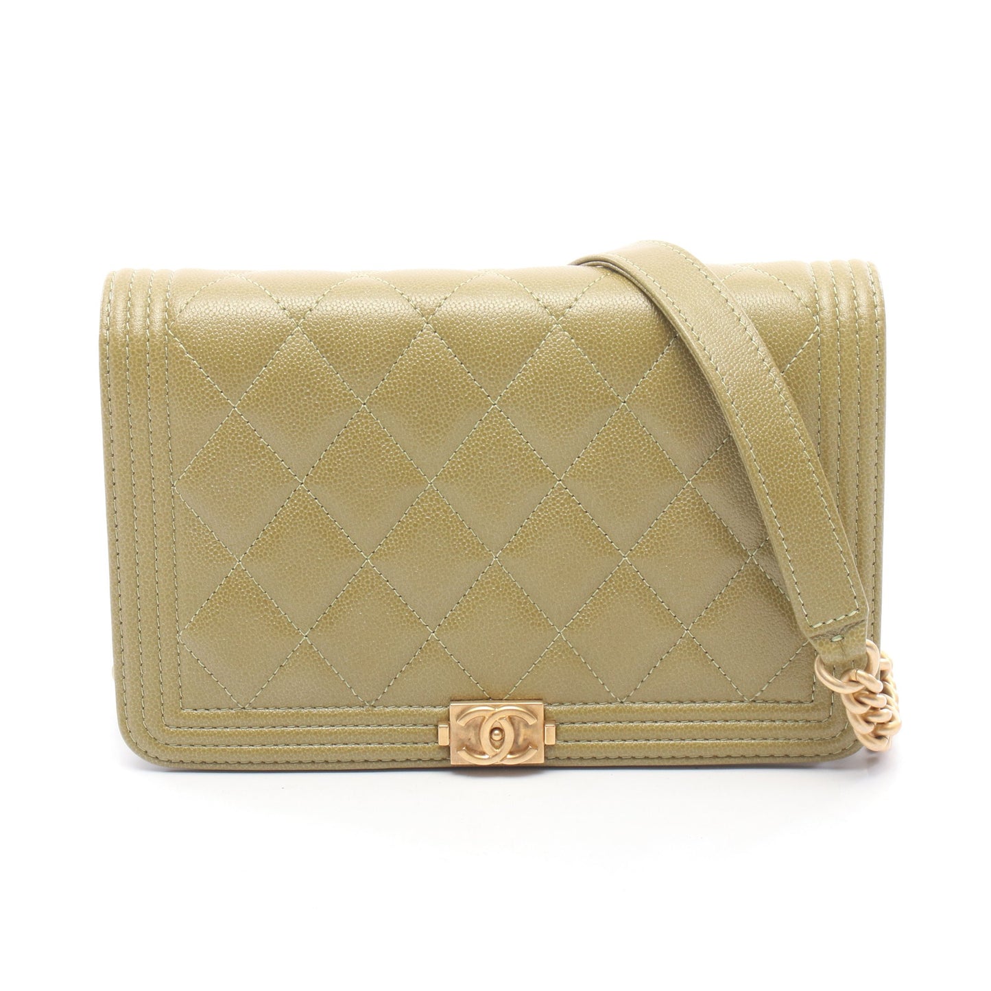 ボーイシャネル マトラッセ チェーンウォレット キャビアスキン カーキグリーン ゴールド金具 シャネル バッグ CHANEL