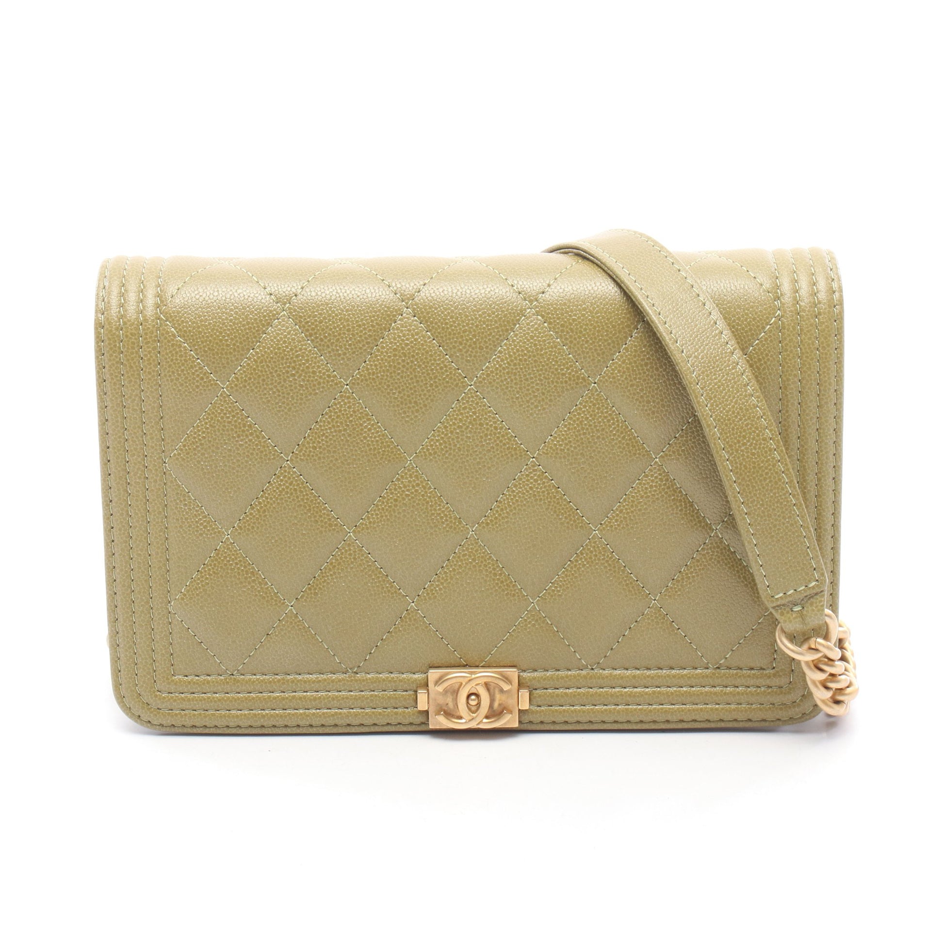 ボーイシャネル マトラッセ チェーンウォレット キャビアスキン カーキグリーン ゴールド金具 シャネル バッグ CHANEL