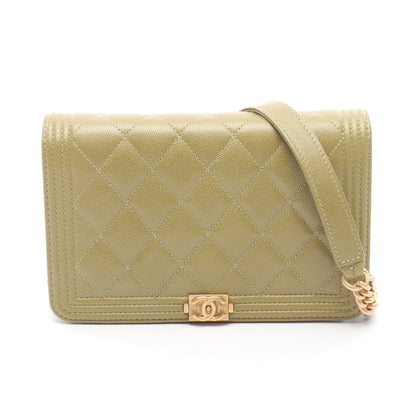 ボーイシャネル マトラッセ チェーンウォレット キャビアスキン カーキグリーン ゴールド金具 シャネル バッグ CHANEL