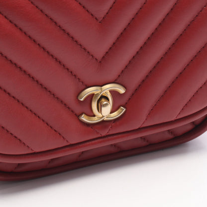 トップハンドル シェブロン Vステッチ ミニ 2WAY チェーンショルダーバッグ ラムスキン レッド ゴールド金具 シャネル バッグ CHANEL