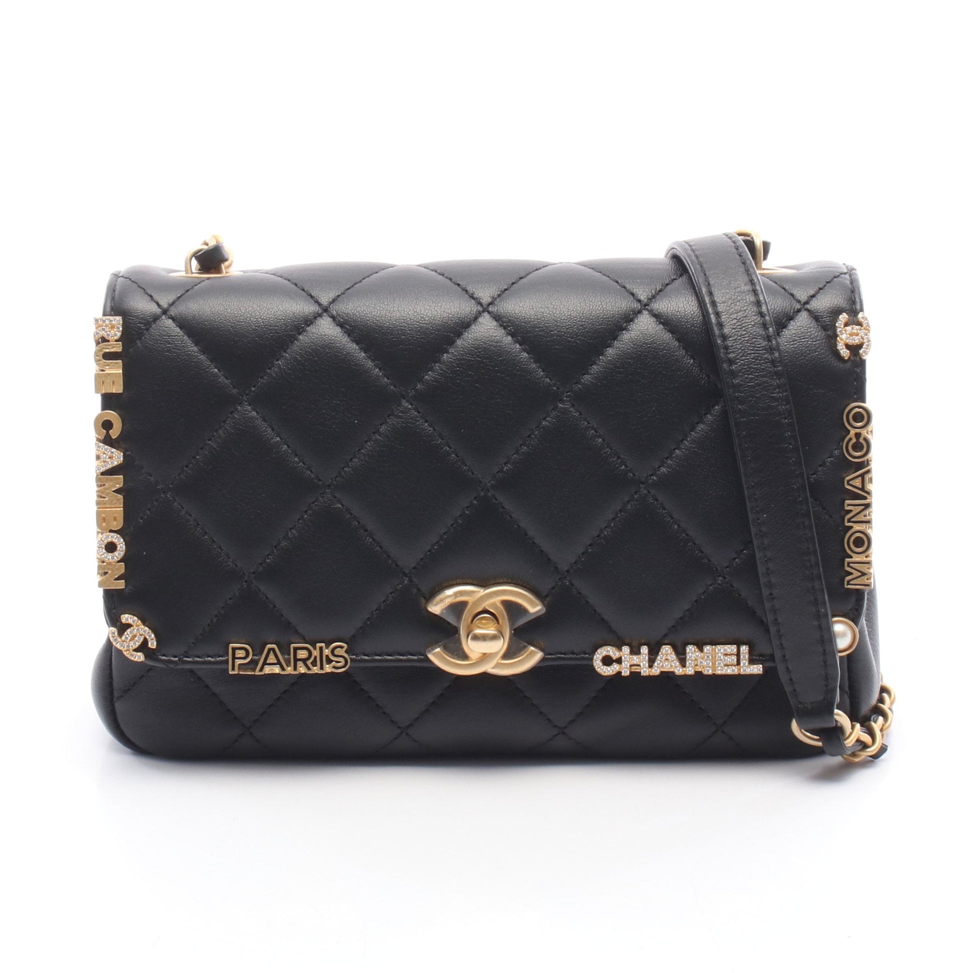 ミニ フラップ バッグ マトラッセ チェーンショルダーバッグ ラムスキン ブラック ゴールド金具 シャネル バッグ CHANEL