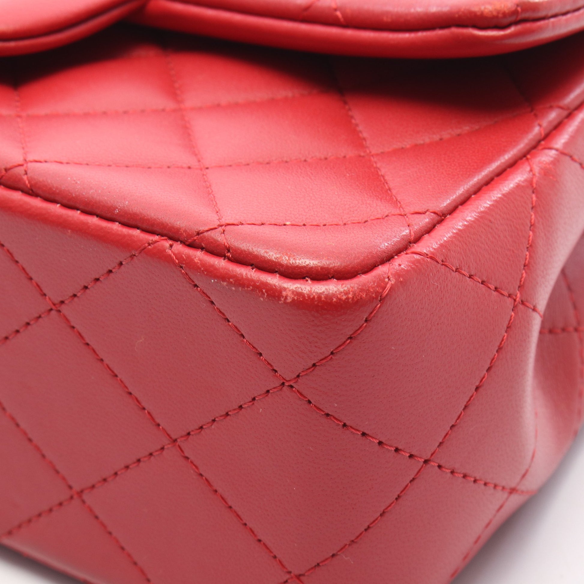 マトラッセ トップハンドル ミニ フラップ チェーンショルダーバッグ ラムスキン レッド ゴールド金具 シャネル バッグ CHANEL