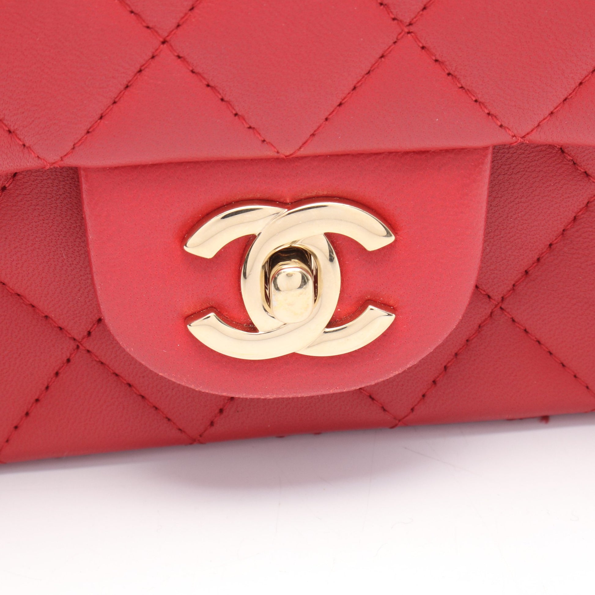 マトラッセ トップハンドル ミニ フラップ チェーンショルダーバッグ ラムスキン レッド ゴールド金具 シャネル バッグ CHANEL