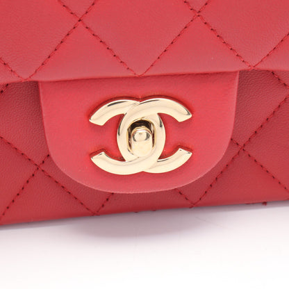 マトラッセ トップハンドル ミニ フラップ チェーンショルダーバッグ ラムスキン レッド ゴールド金具 シャネル バッグ CHANEL