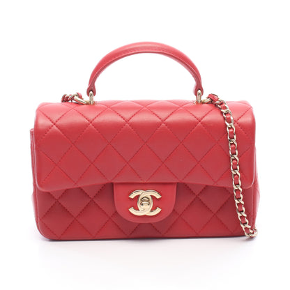 マトラッセ トップハンドル ミニ フラップ チェーンショルダーバッグ ラムスキン レッド ゴールド金具 シャネル バッグ CHANEL