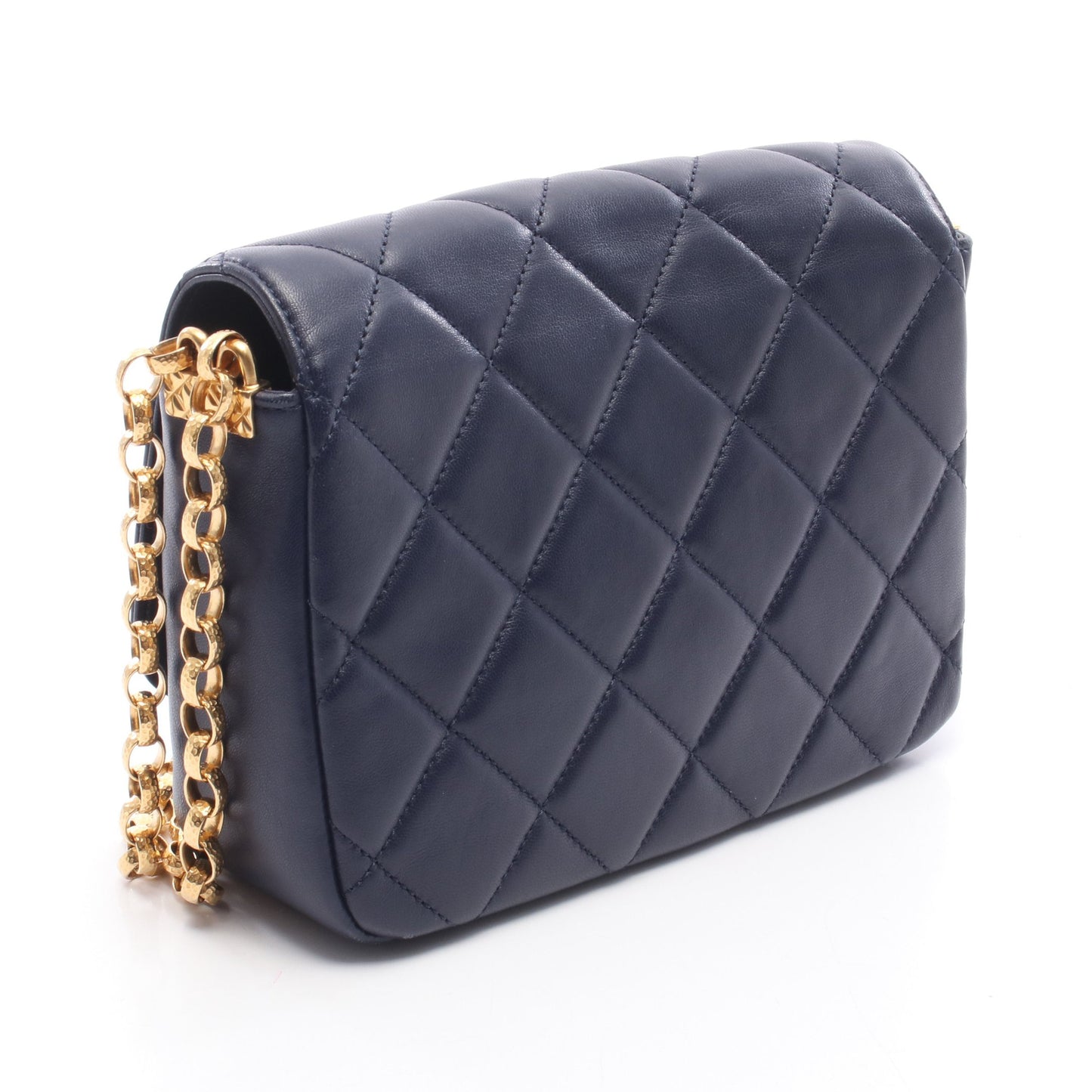 マトラッセ スモールフラップ チェーンショルダーバッグ ラムスキン ネイビー ゴールド金具 シャネル バッグ CHANEL