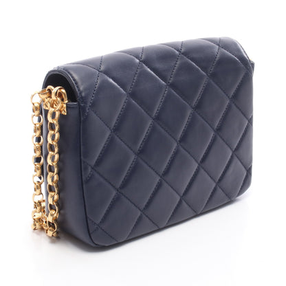 マトラッセ スモールフラップ チェーンショルダーバッグ ラムスキン ネイビー ゴールド金具 シャネル バッグ CHANEL