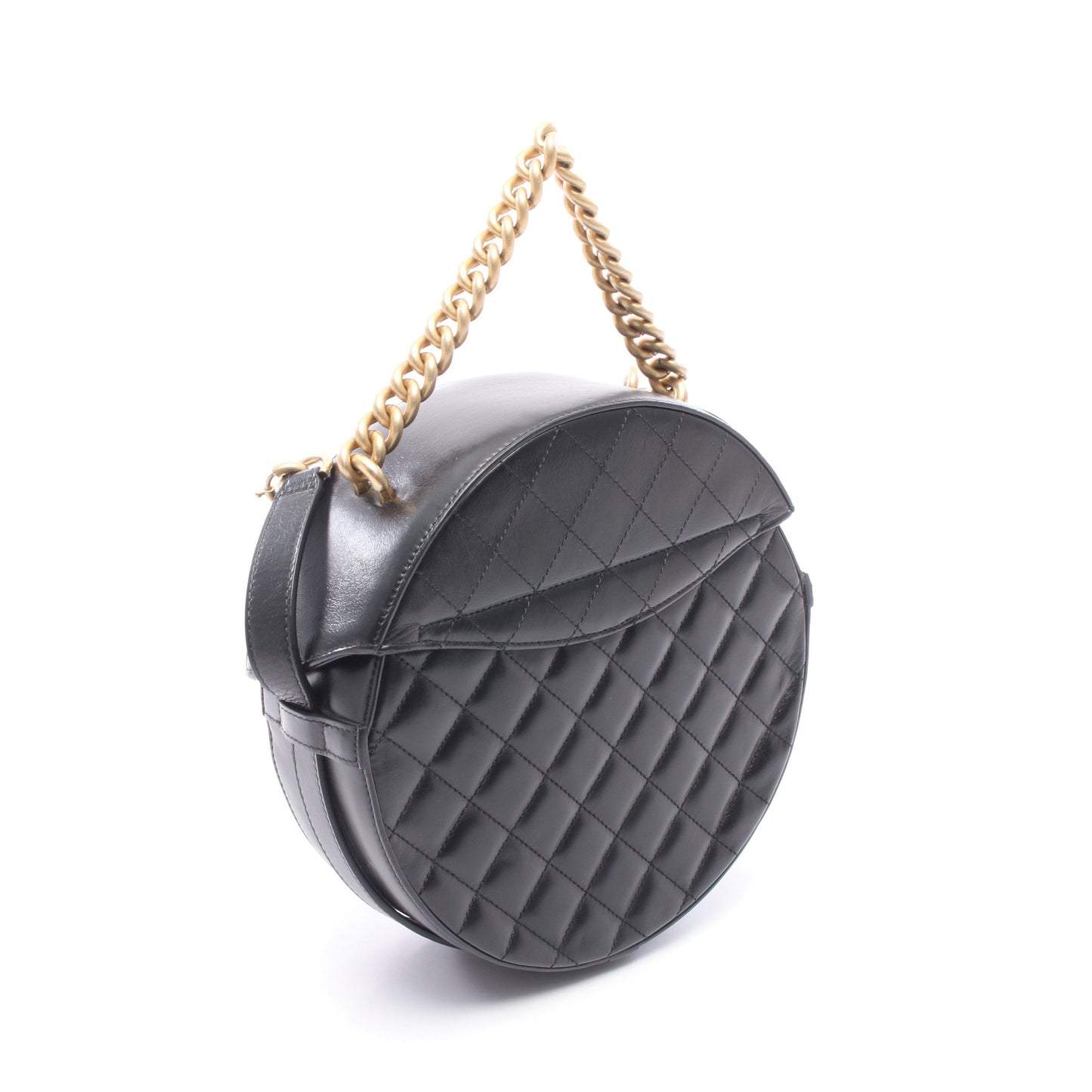 マトラッセ ラウンド チェーンショルダー チェーンハンドバッグ レザー ブラック ゴールド金具 シャネル バッグ CHANEL