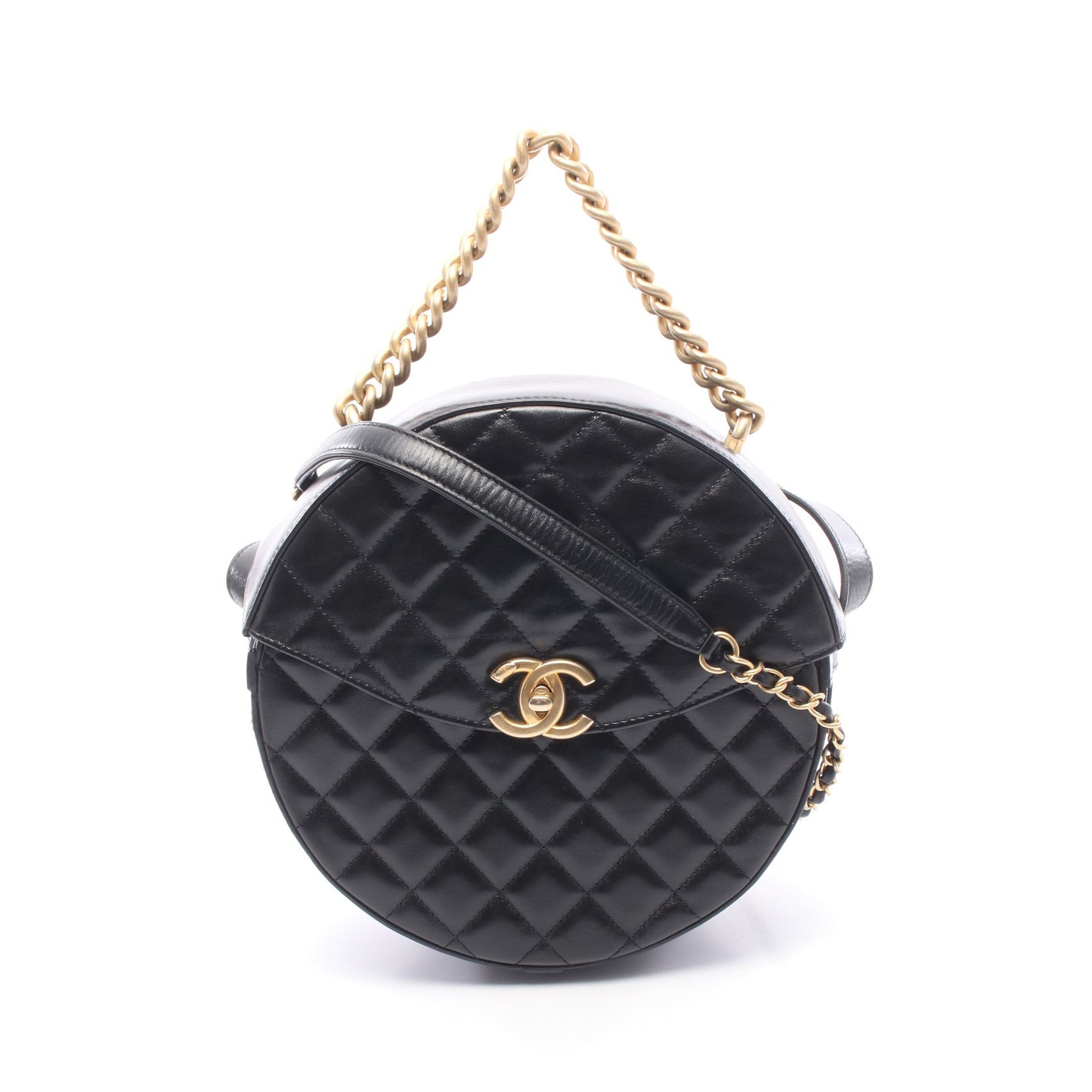 マトラッセ ラウンド チェーンショルダー チェーンハンドバッグ レザー ブラック ゴールド金具 シャネル バッグ CHANEL