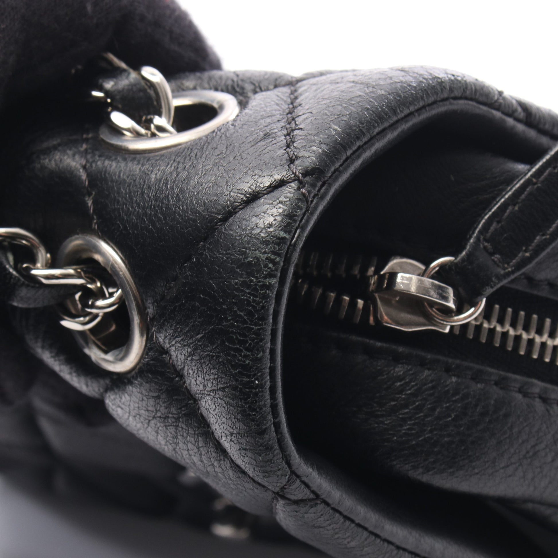 マトラッセ チェーンショルダーバッグ レザー ブラック シルバー金具 シャネル バッグ CHANEL