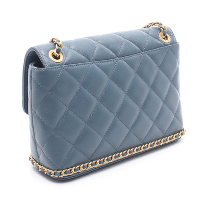 マトラッセ チェーンショルダーバッグ キャビアスキン ブルー ゴールド金具 シャネル バッグ CHANEL