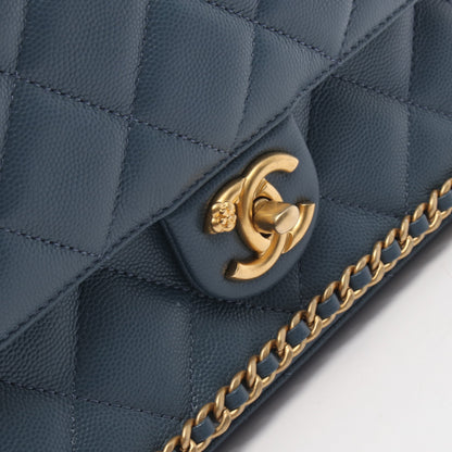 マトラッセ チェーンショルダーバッグ キャビアスキン ブルー ゴールド金具 シャネル バッグ CHANEL