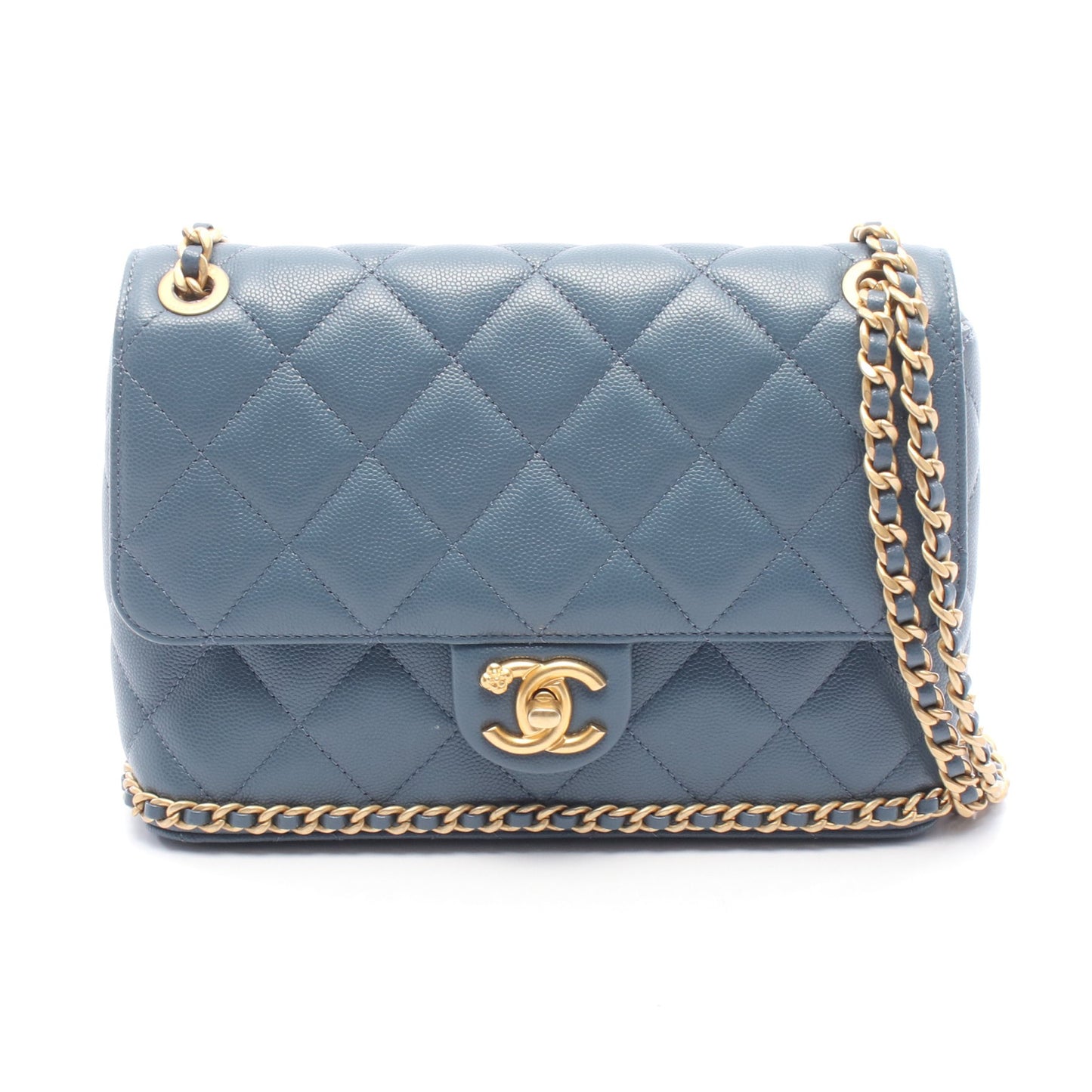 マトラッセ チェーンショルダーバッグ キャビアスキン ブルー ゴールド金具 シャネル バッグ CHANEL