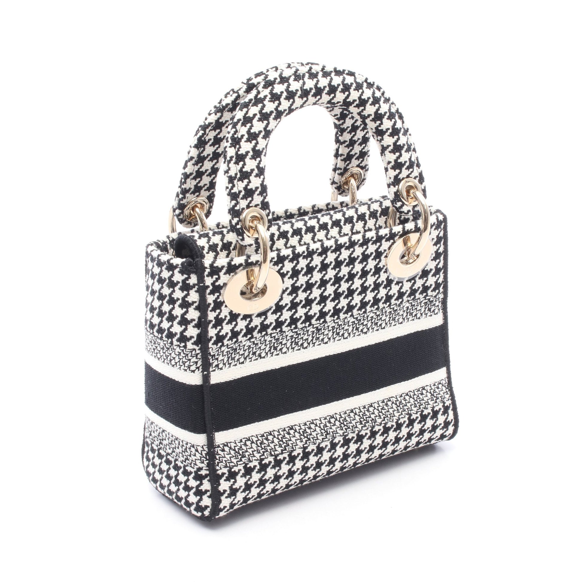 LADY D-LITE ミニ 千鳥格子 2WAY ハンドバッグ キャンバス ブラック ホワイト クリスチャンディオール バッグ Christian Dior