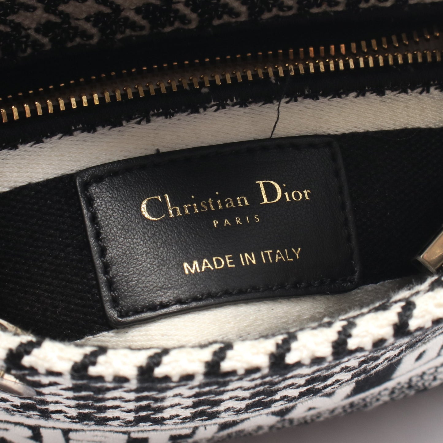 LADY D-LITE ミニ 千鳥格子 2WAY ハンドバッグ キャンバス ブラック ホワイト クリスチャンディオール バッグ Christian Dior