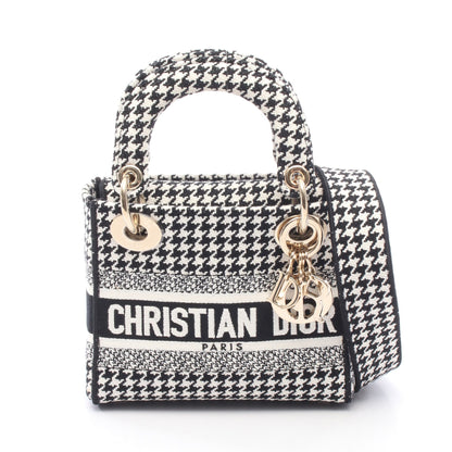 LADY D-LITE ミニ 千鳥格子 2WAY ハンドバッグ キャンバス ブラック ホワイト クリスチャンディオール バッグ Christian Dior