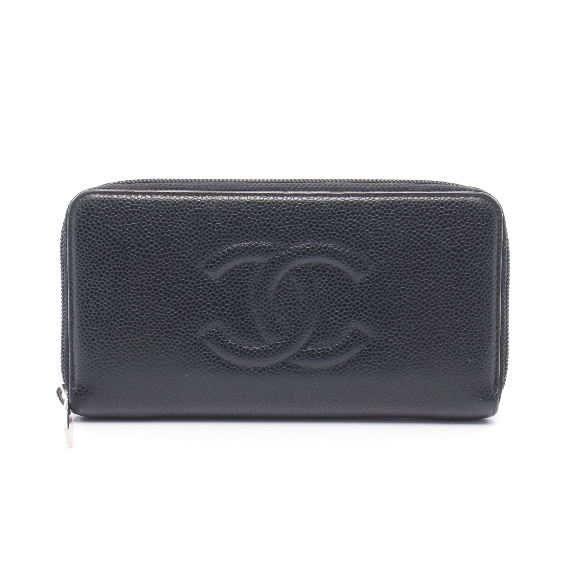 ココマーク ラウンドファスナー長財布 キャビアスキン ブラック シルバー金具 シャネル 財布・小物 CHANEL