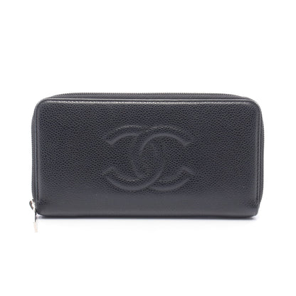 ココマーク ラウンドファスナー長財布 キャビアスキン ブラック シルバー金具 シャネル 財布・小物 CHANEL