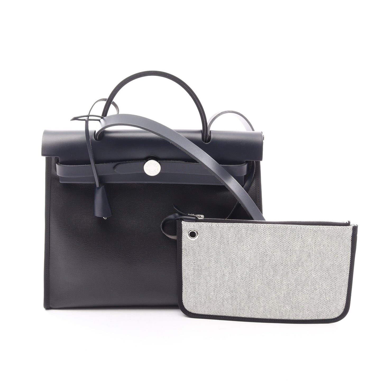 エールバッグジップPM ブルーニュイ 2WAY ハンドバッグ トワルアッシュベルリンヌ ヴァッシュハンター ブラック ネイビー シルバー金具 W刻印 エルメス バッグ HERMES