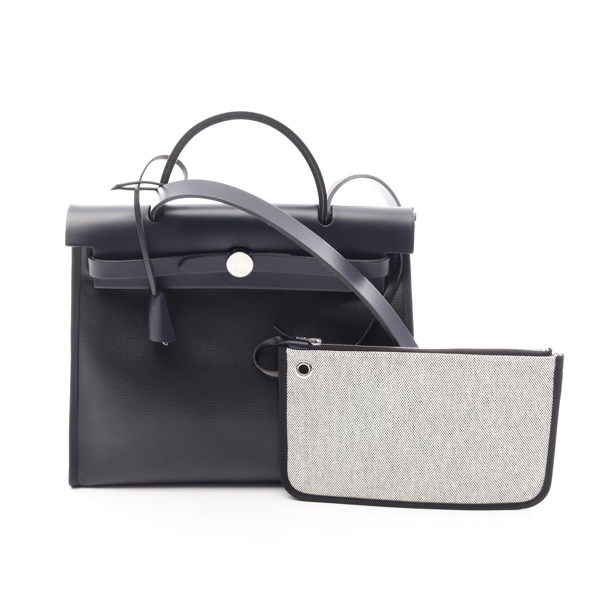 エールバッグジップPM ブルーニュイ 2WAY ハンドバッグ トワルアッシュベルリンヌ ヴァッシュハンター ブラック ネイビー シルバー金具 W刻印 エルメス バッグ HERMES