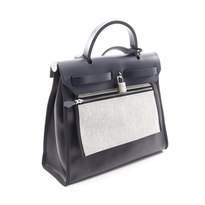 エールバッグジップPM ブルーニュイ 2WAY ハンドバッグ トワルアッシュベルリンヌ ヴァッシュハンター ブラック ネイビー シルバー金具 W刻印 エルメス バッグ HERMES