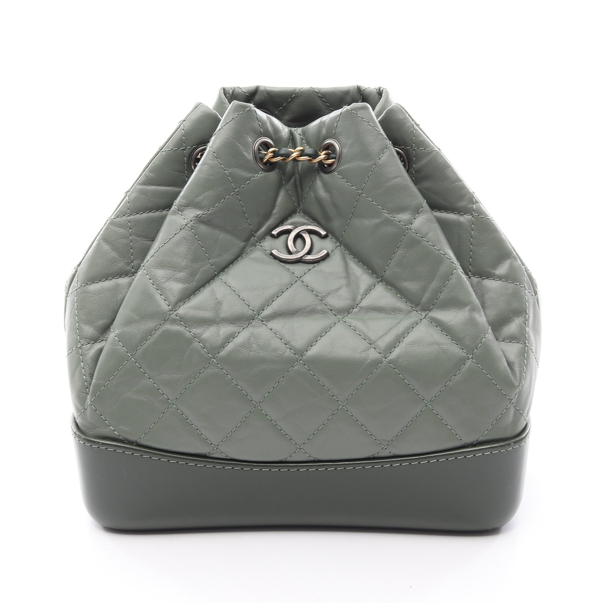 ガブリエル スモール コンビ金具 リュックサック レザー グリーン シャネル バッグ CHANEL
