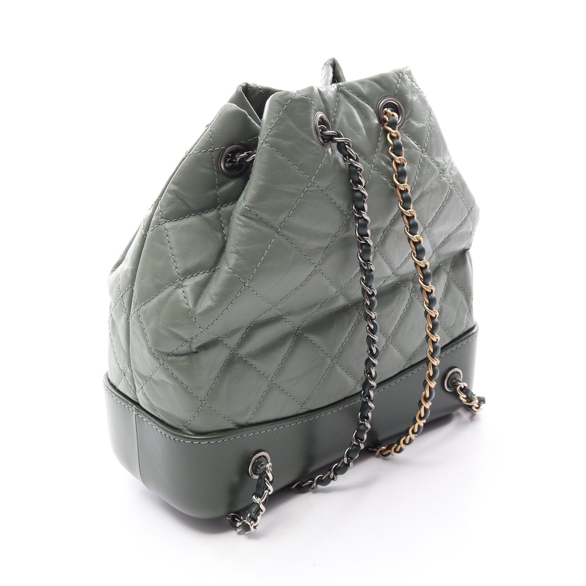 ガブリエル スモール コンビ金具 リュックサック レザー グリーン シャネル バッグ CHANEL