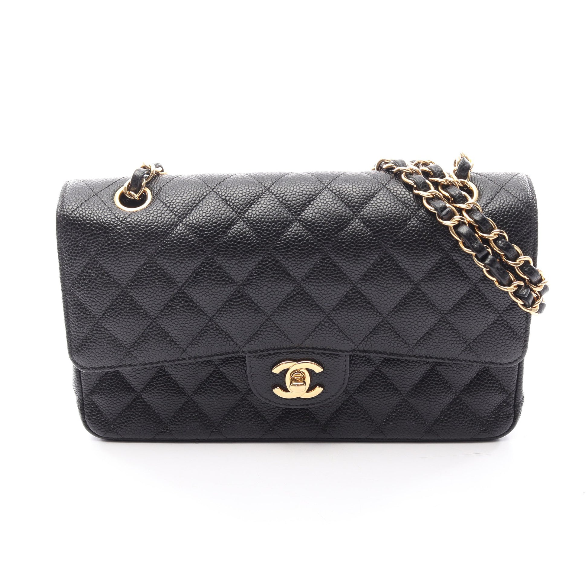 マトラッセ Wフラップ Wチェーンショルダーバッグ キャビアスキン ブラック ゴールド金具 シャネル バッグ CHANEL