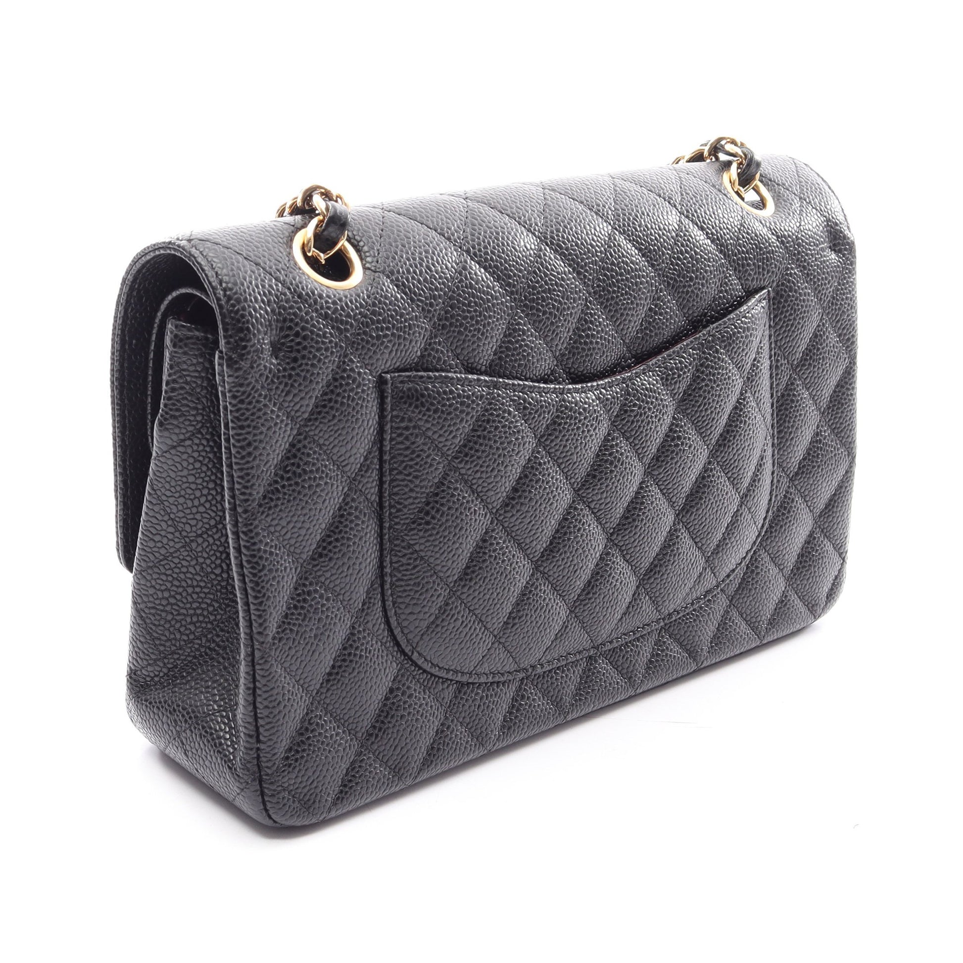 マトラッセ Wフラップ Wチェーンショルダーバッグ キャビアスキン ブラック ゴールド金具 シャネル バッグ CHANEL