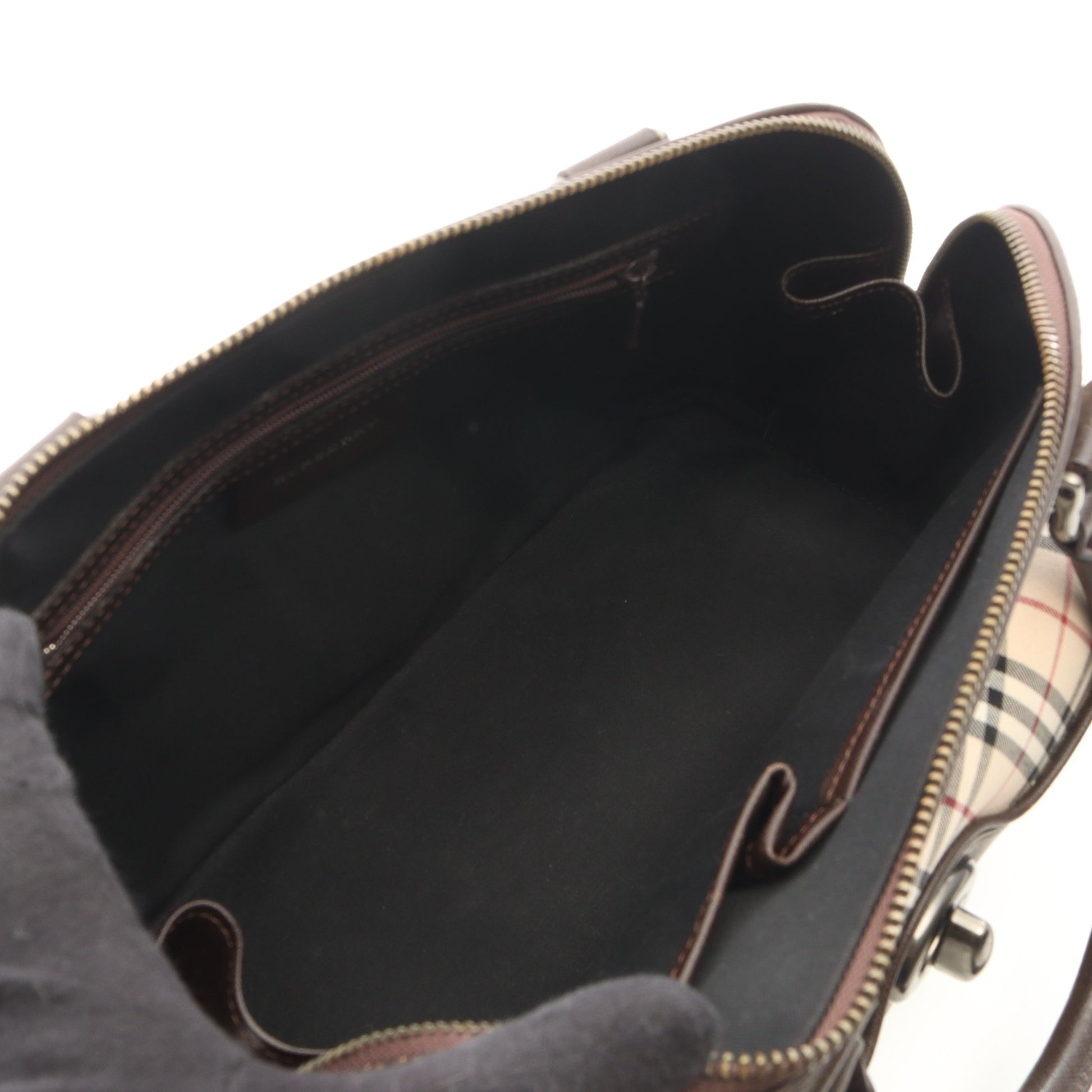 ノバチェック ハンドバッグ キャンバス レザー ライトベージュ ダークブラウン マルチカラー バーバリー バッグ BURBERRY