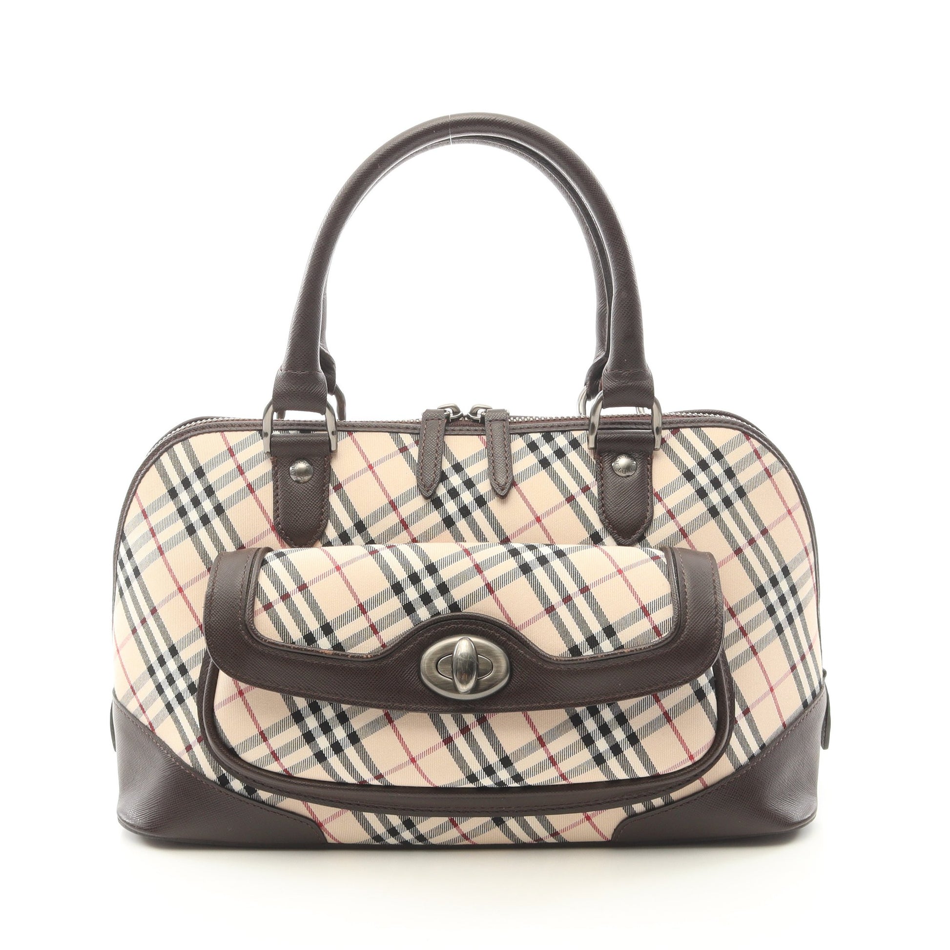 ノバチェック ハンドバッグ キャンバス レザー ライトベージュ ダークブラウン マルチカラー バーバリー バッグ BURBERRY