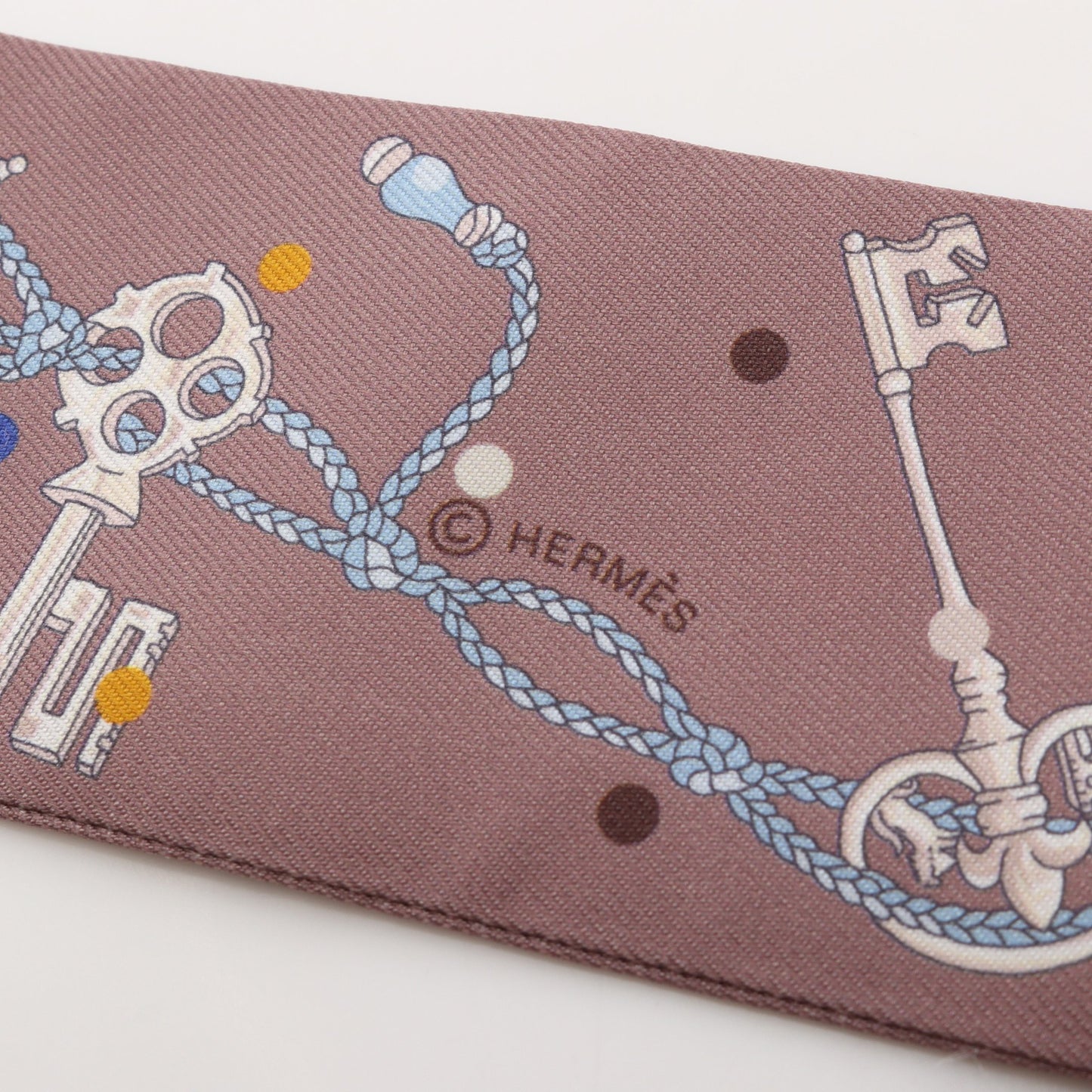 ツイリー Les Cles a Pois リボン スカーフ シルク グレーブラウン マルチカラー エルメス 財布・小物 HERMES