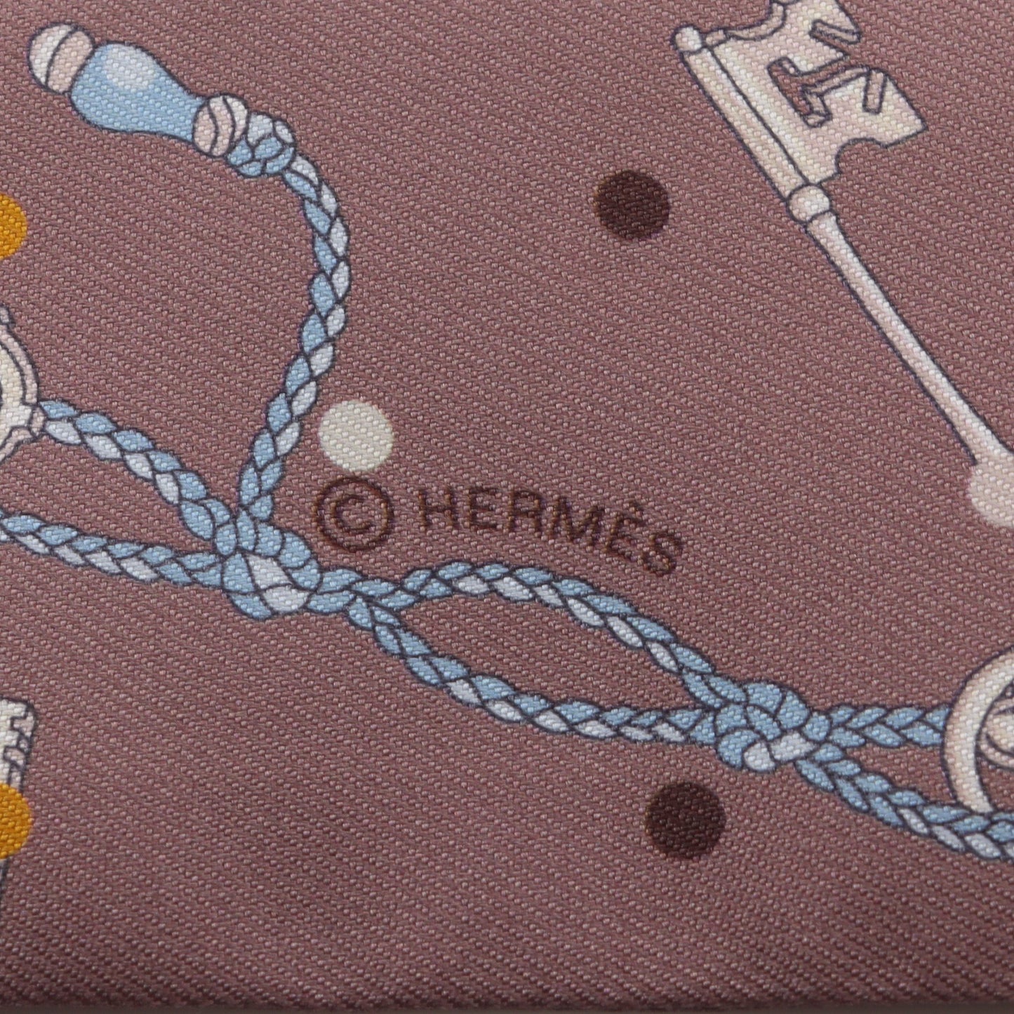ツイリー Les Cles a Pois リボン スカーフ シルク グレーブラウン マルチカラー エルメス 財布・小物 HERMES