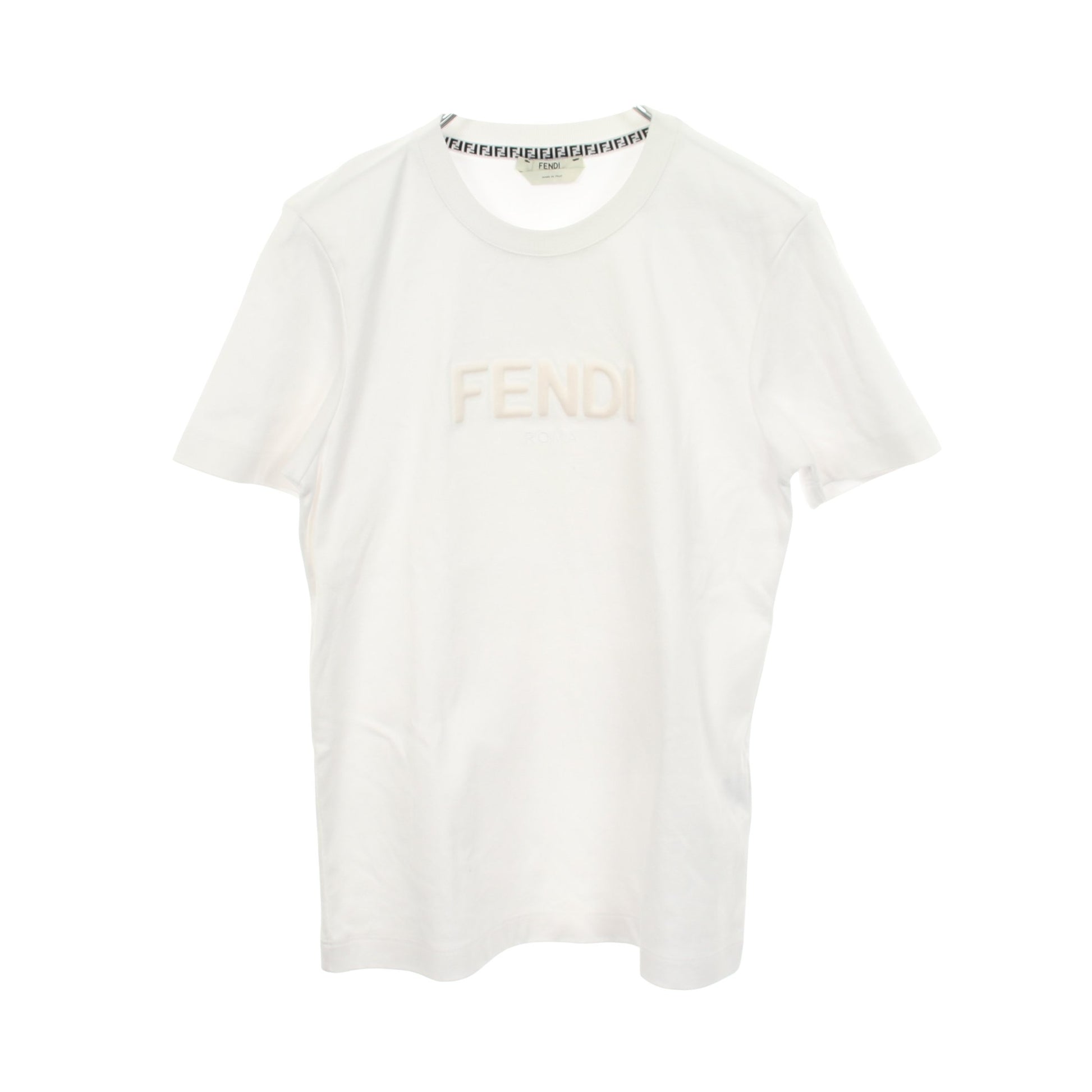 エンボスロゴ クルーネック 半袖Tシャツ コットン ホワイト フェンディ トップス FENDI