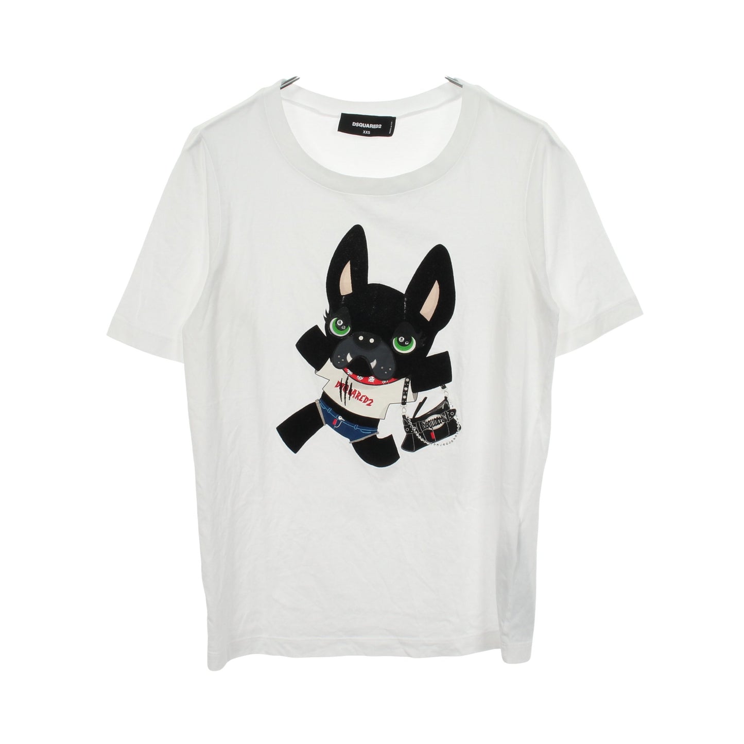 ドッグ 半袖Tシャツ コットン ラインストーン ホワイト ディースクエアード トップス DSQUARED2
