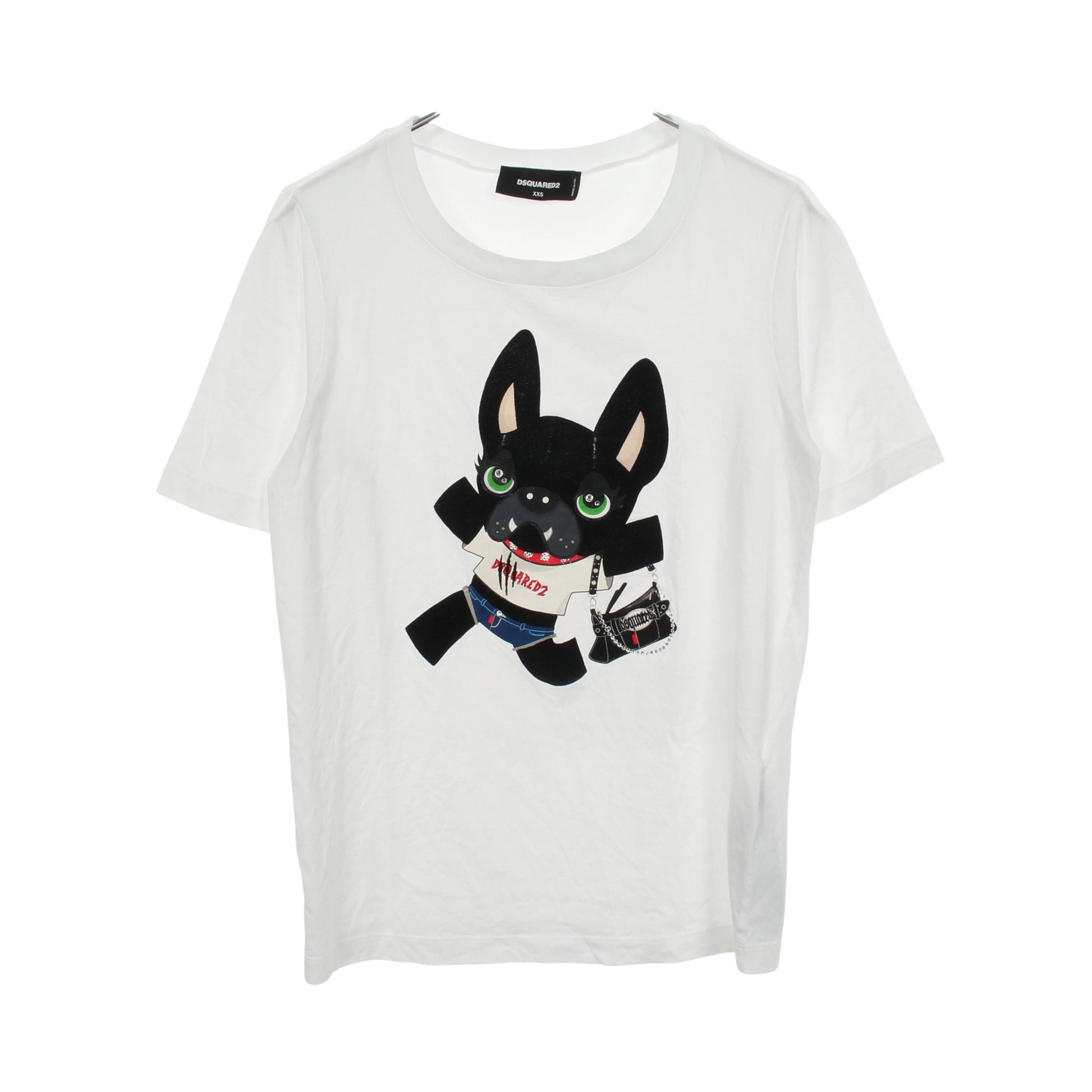 ドッグ 半袖Tシャツ コットン ラインストーン ホワイト ディースクエアード トップス DSQUARED2